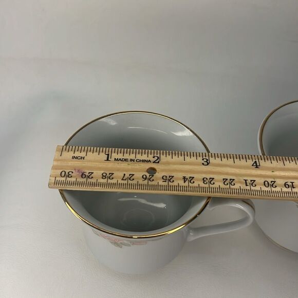 Crown Ming Fine China Jian Shiang Cup 8 Oz Each Set 2 Vintage Rose Floral Gold - Picture 6 of 6